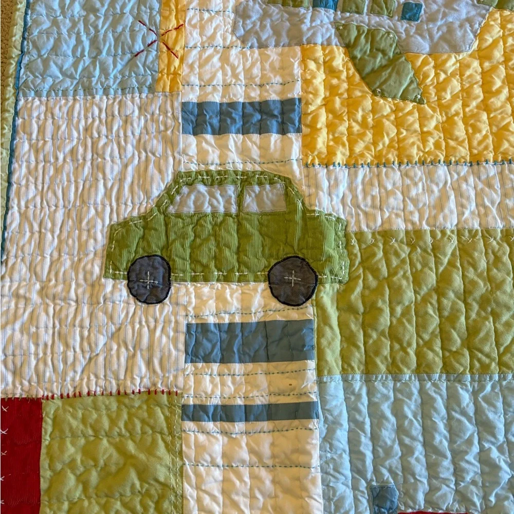 Pottery Barn Kids Colorful Patchwork Quilt with Cars, trucks and plane $169
